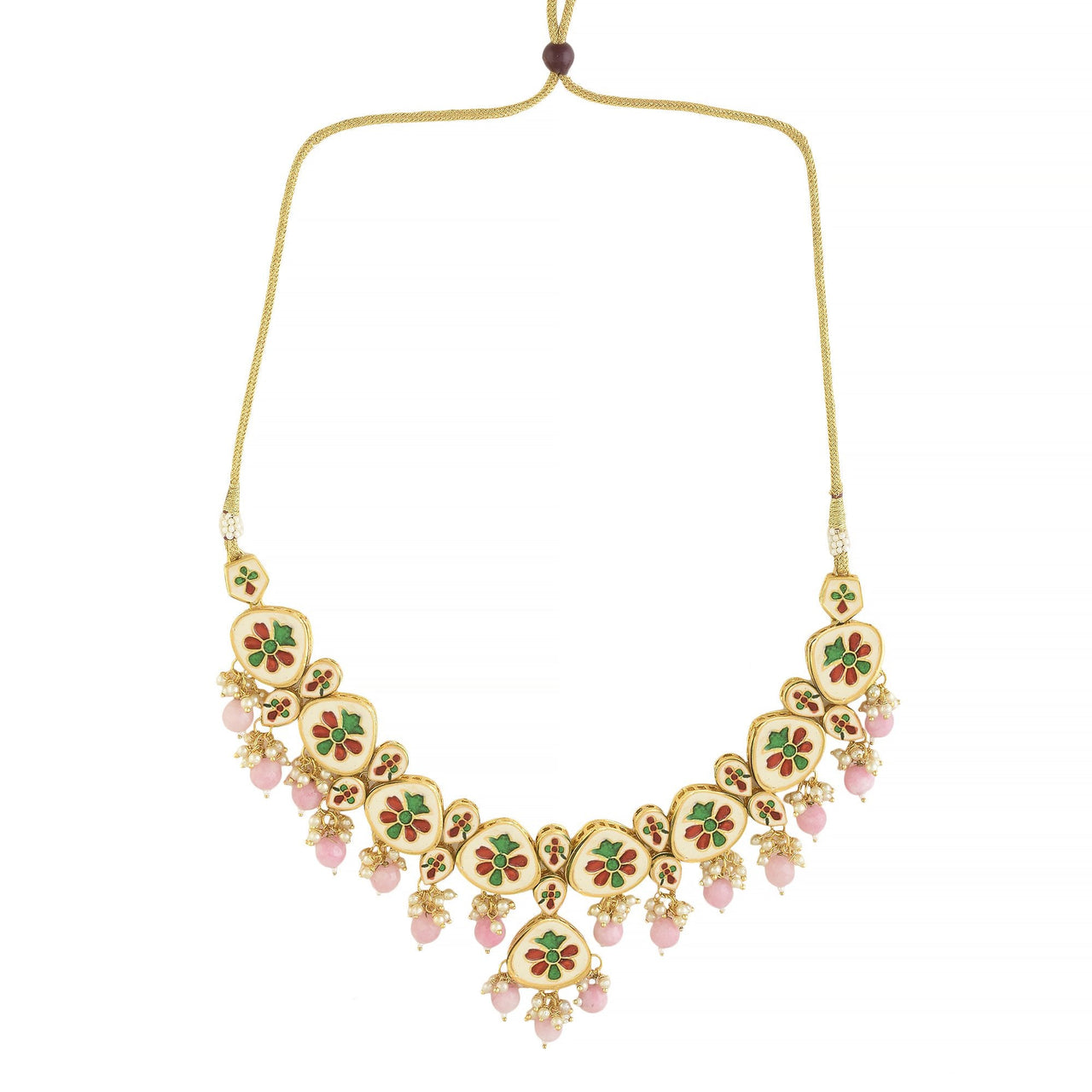 Peryl Women's Pearl & Pink Beaded Gold Tone Kundan Inspired Necklace With Earrings - Distacart