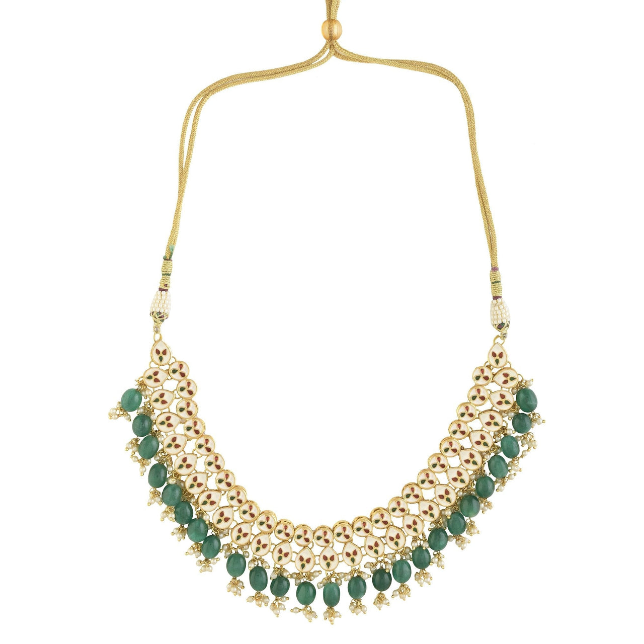 Peryl Women's Emerald Beaded Gold Toned Kundan Embellished Necklace With Chandbali - Distacart