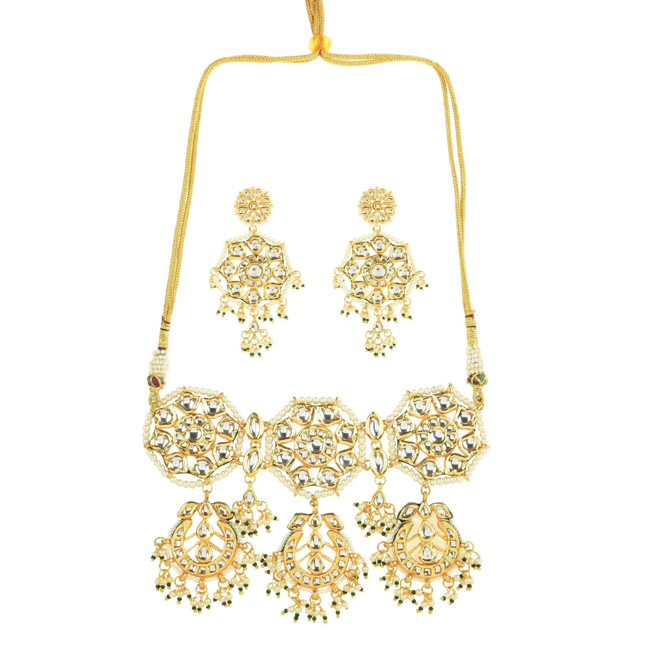 Peryl Women's Kundan Inspired Pearl Necklace With Earrings - Distacart