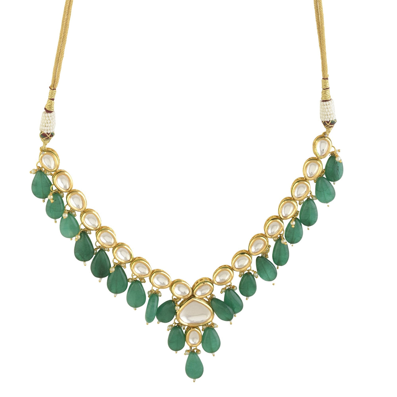 Peryl Women's Emerald Beaded Gold Toned Kundan Inspired Necklace With Earrings - Distacart