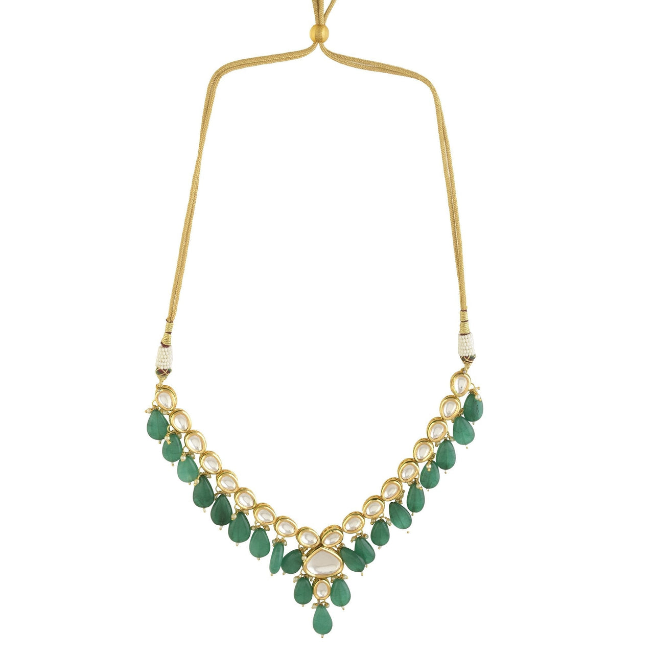 Peryl Women's Emerald Beaded Gold Toned Kundan Inspired Necklace With Earrings - Distacart