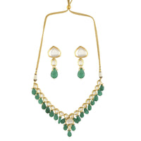 Thumbnail for Peryl Women's Emerald Beaded Gold Toned Kundan Inspired Necklace With Earrings - Distacart