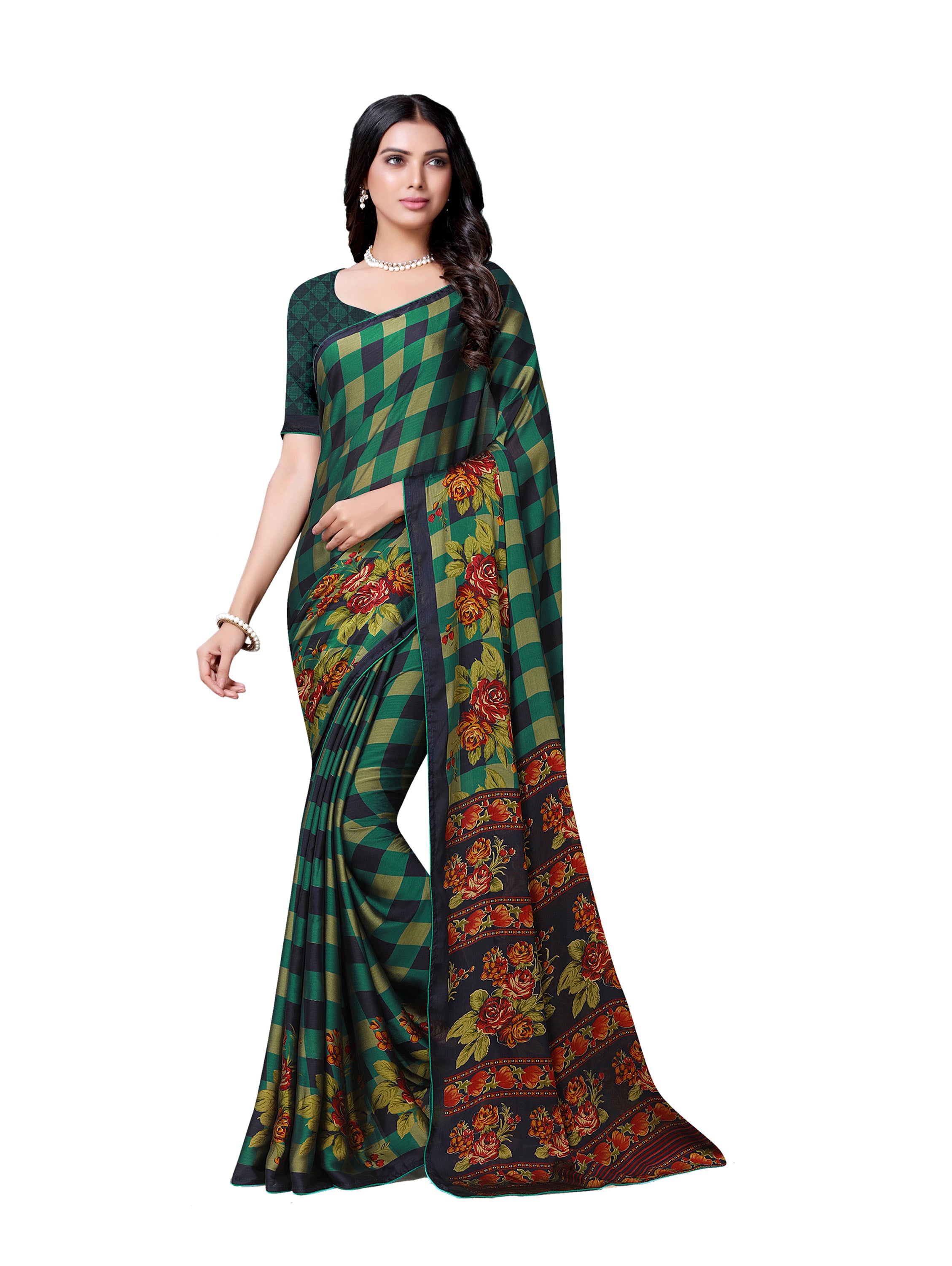 Vamika Black & Green Desinger China Chifon With Piping And Lace Saree - Distacart