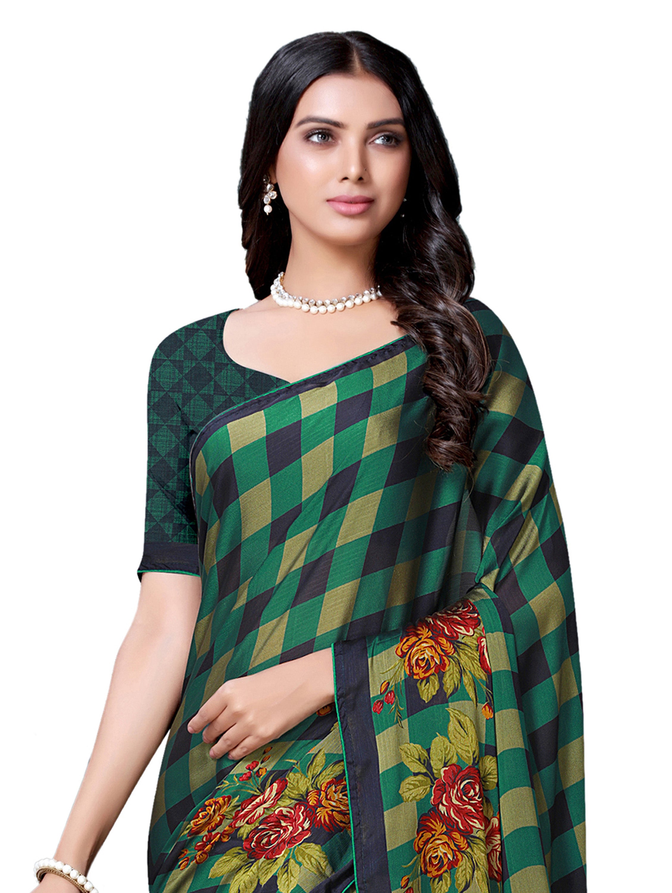 Vamika Black & Green Desinger China Chifon With Piping And Lace Saree - Distacart