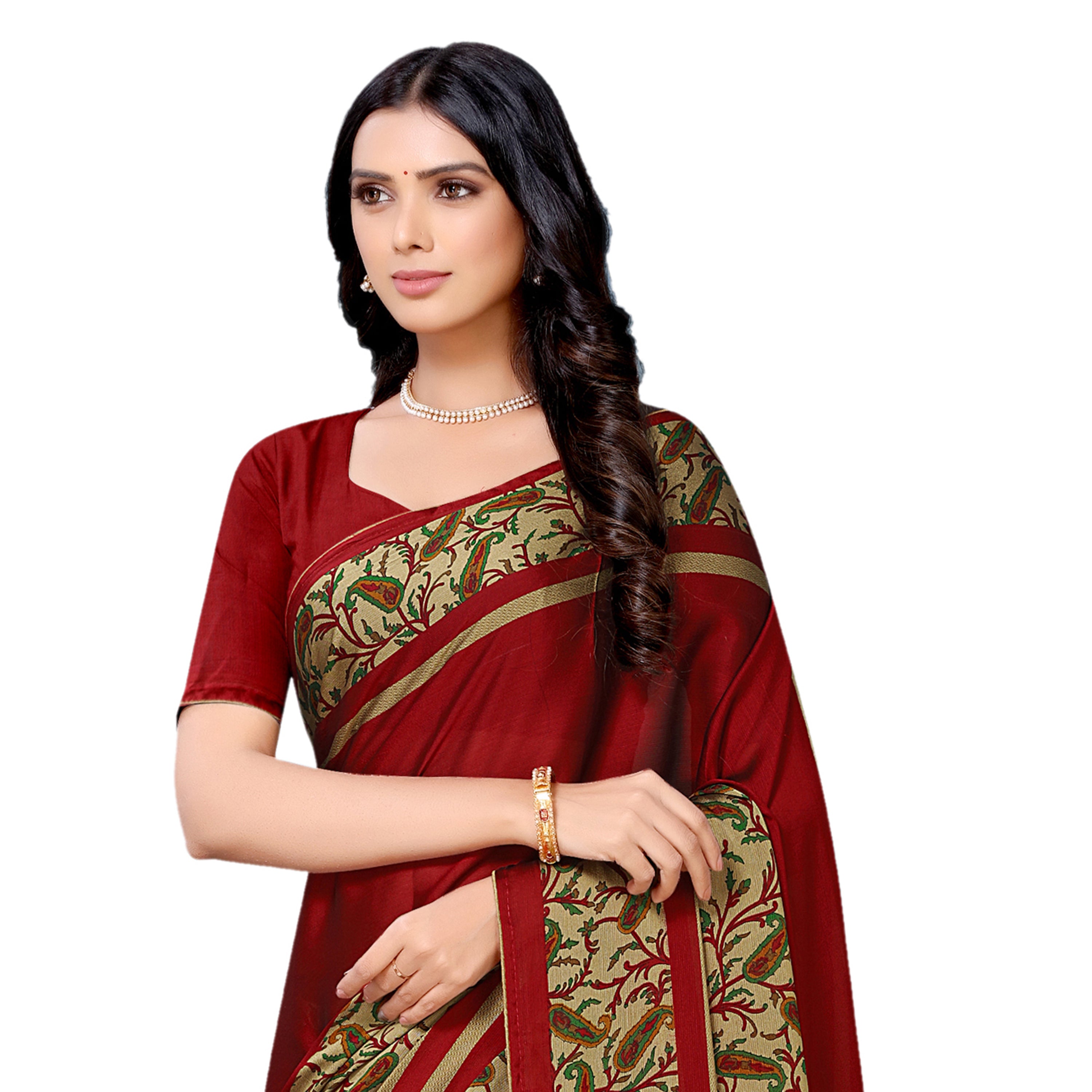 Vamika Maroon Desinger China Chifon With Piping And Lace Saree - Distacart