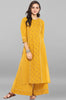 Janasya Women's Mustard Cotton Embroidered Kurta With Palazzo - Distacart