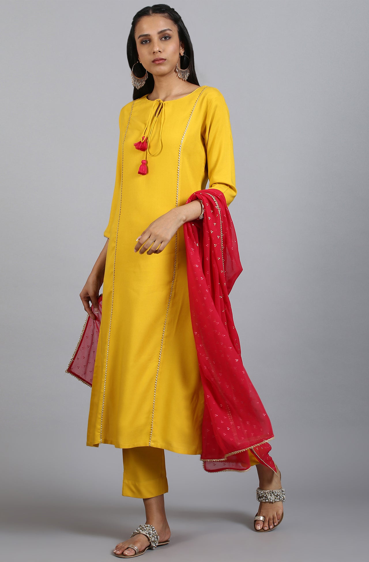 Janasya Women's Mustard Rayon Solid Kurta With Pant And Dupatta - Distacart