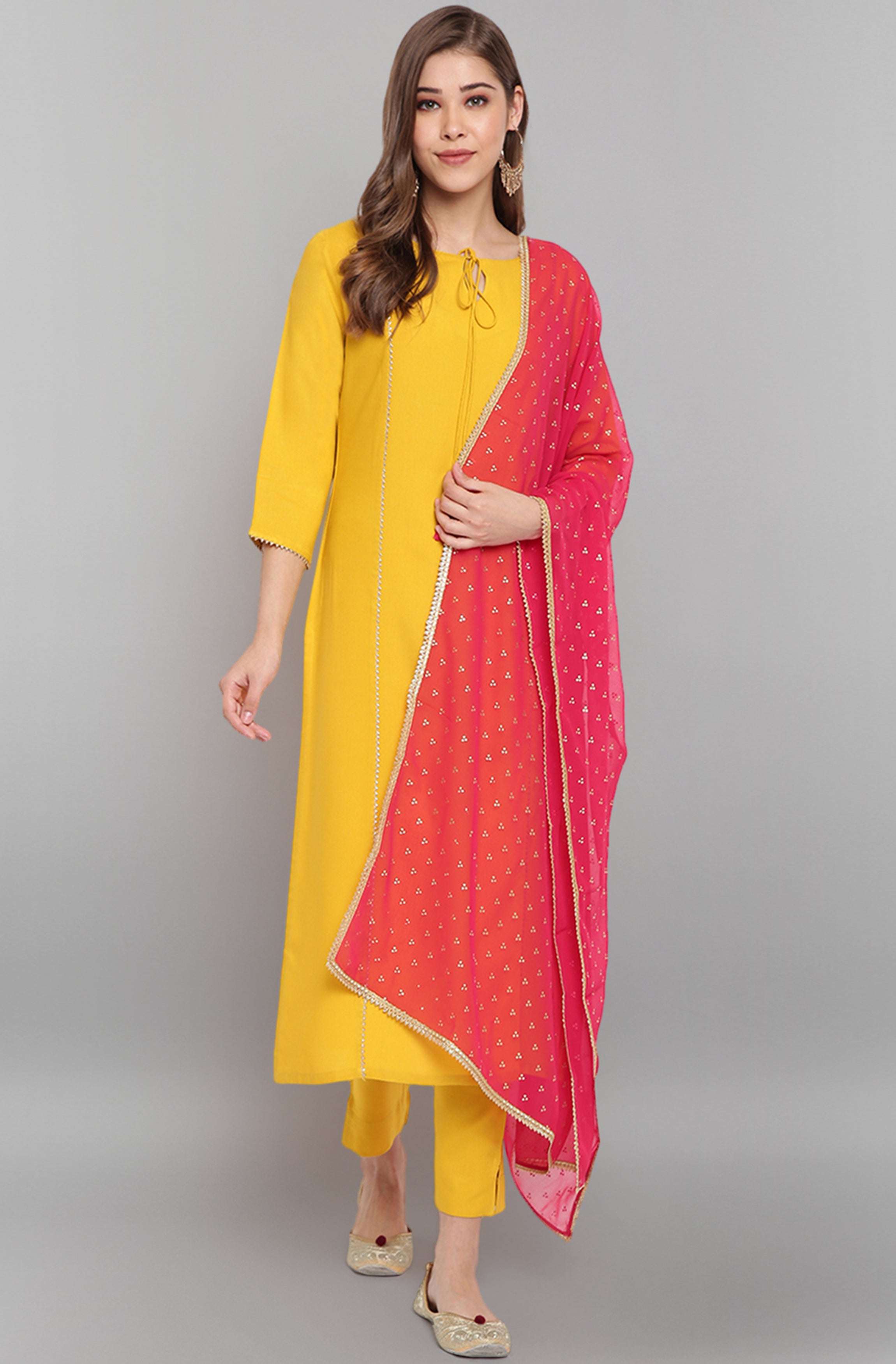 Janasya Women's Mustard Rayon Solid Kurta With Pant And Dupatta - Distacart