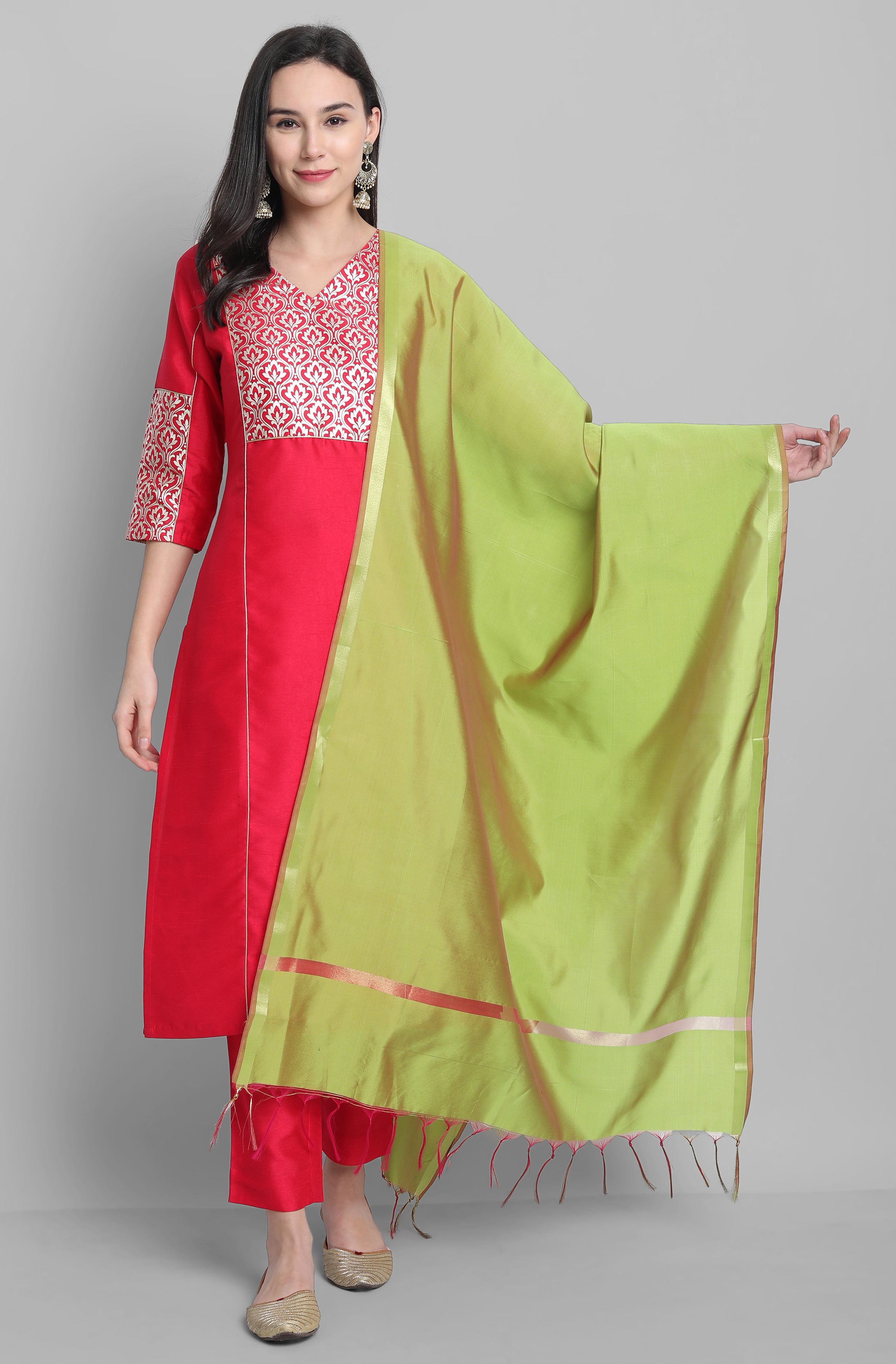 Janasya Women's Pink Poly Silk Floral Printed Straight Festive Kurta Set - Distacart