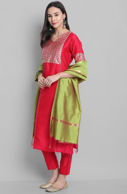 Janasya Women's Pink Poly Silk Floral Printed Straight Festive Kurta Set - Distacart