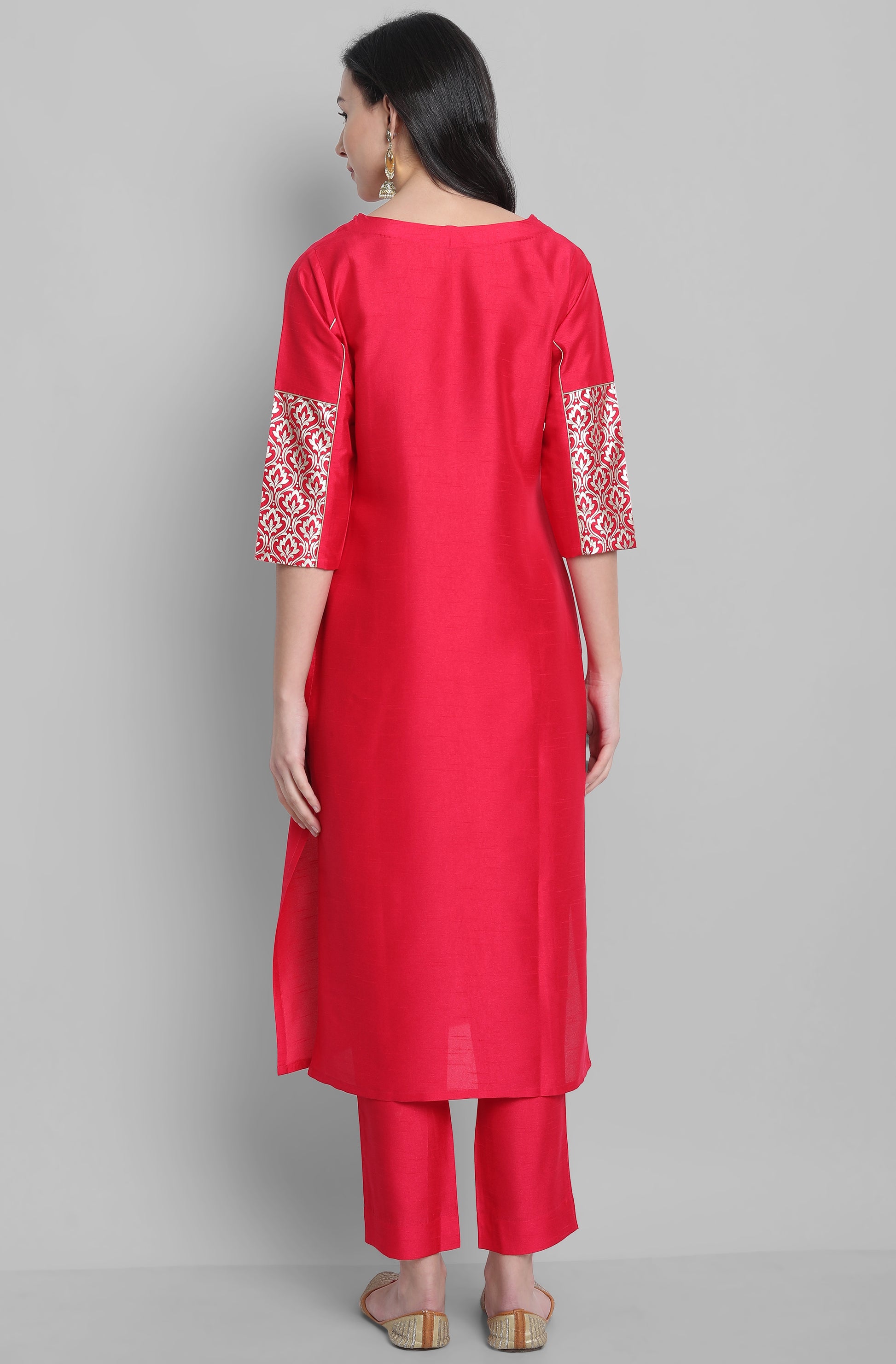 Janasya Women's Pink Poly Silk Floral Printed Straight Festive Kurta Set - Distacart