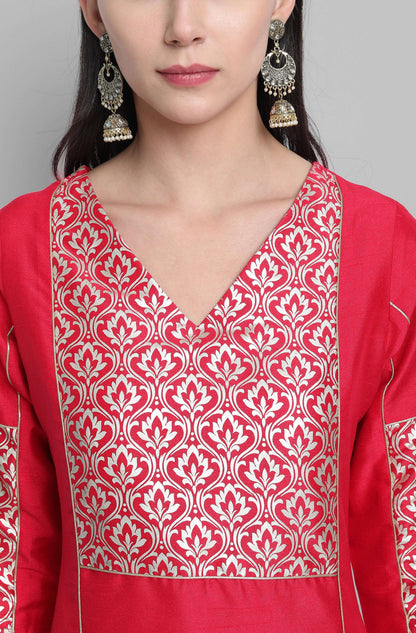 Janasya Women's Pink Poly Silk Floral Printed Straight Festive Kurta Set - Distacart