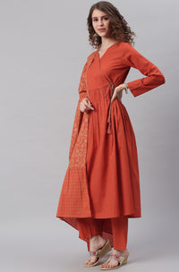 Thumbnail for Janasya Women's Orange Cotton Striped Kurta With Pant And Dupatta - Distacart