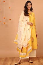 Thumbnail for Janasya Women's Yellow Cotton Striped Kurta With Palazzo And Dupatta - Distacart