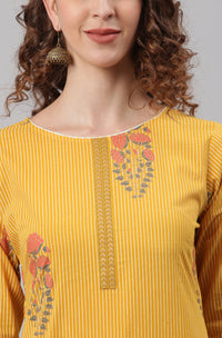 Thumbnail for Janasya Women's Yellow Cotton Striped Kurta With Palazzo And Dupatta - Distacart