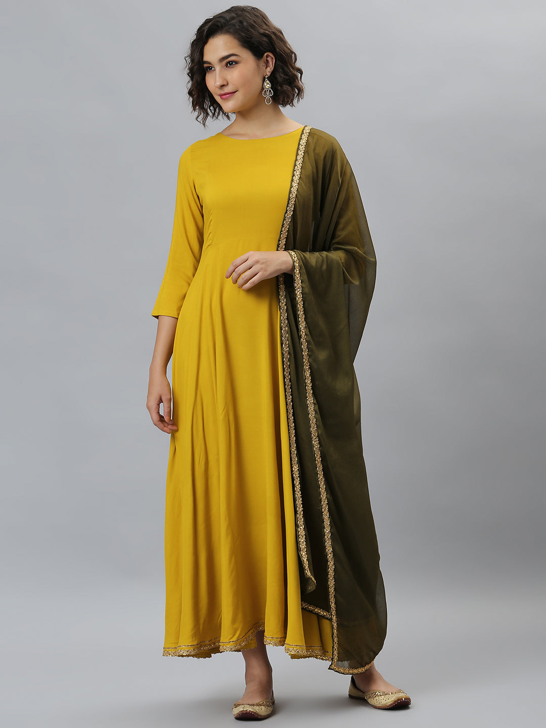 Janasya Women's Mustard Rayon Solid Flared Casual Kurta Set - Distacart