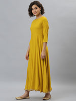 Thumbnail for Janasya Women's Mustard Rayon Solid Flared Casual Kurta Set - Distacart
