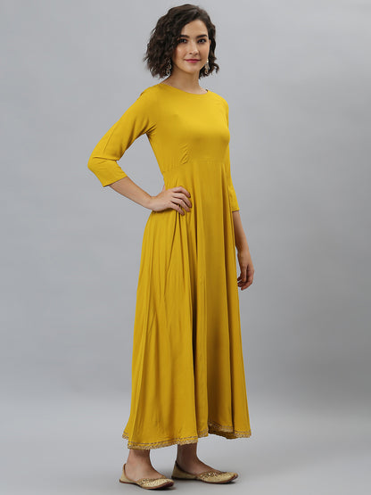 Janasya Women's Mustard Rayon Solid Flared Casual Kurta Set - Distacart