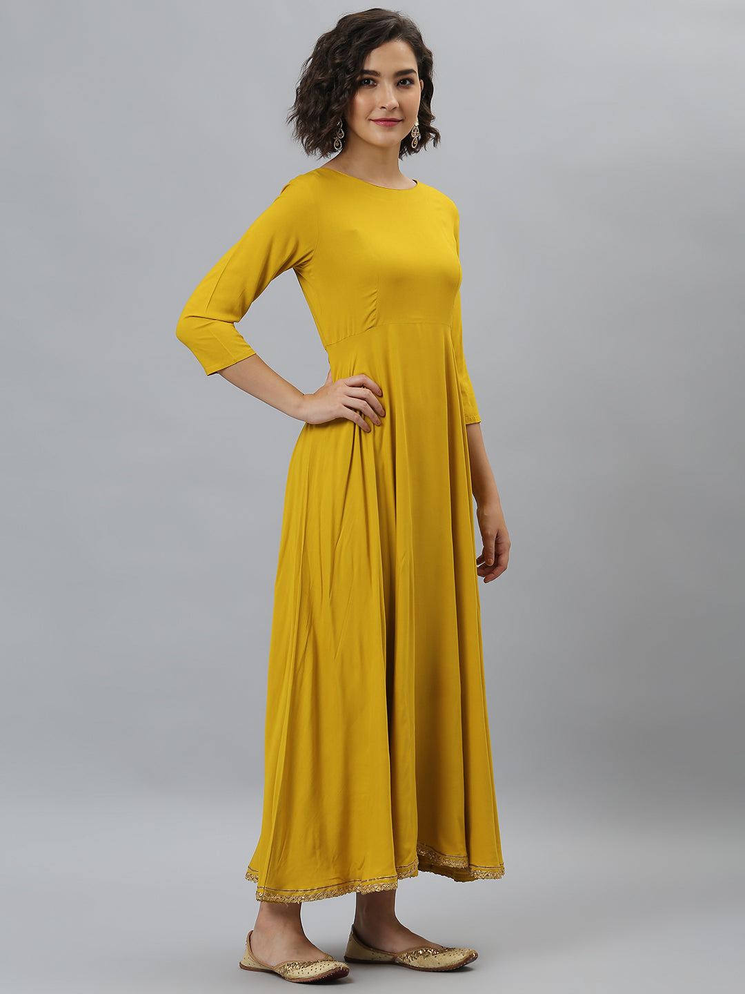 Janasya Women's Mustard Rayon Solid Flared Casual Kurta Set - Distacart