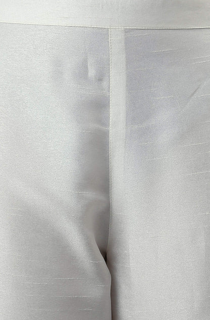 Janasya Women's White Poly Silk Solid Kurta With Pant And Dupatta - Distacart