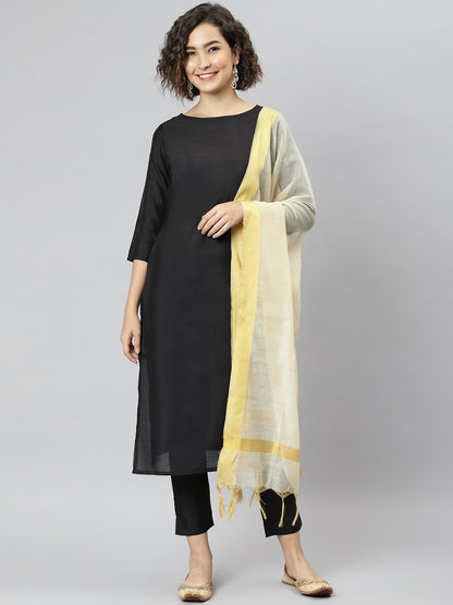 Janasya Women's Black Poly Silk Solid Straight Casual Kurta Set - Distacart