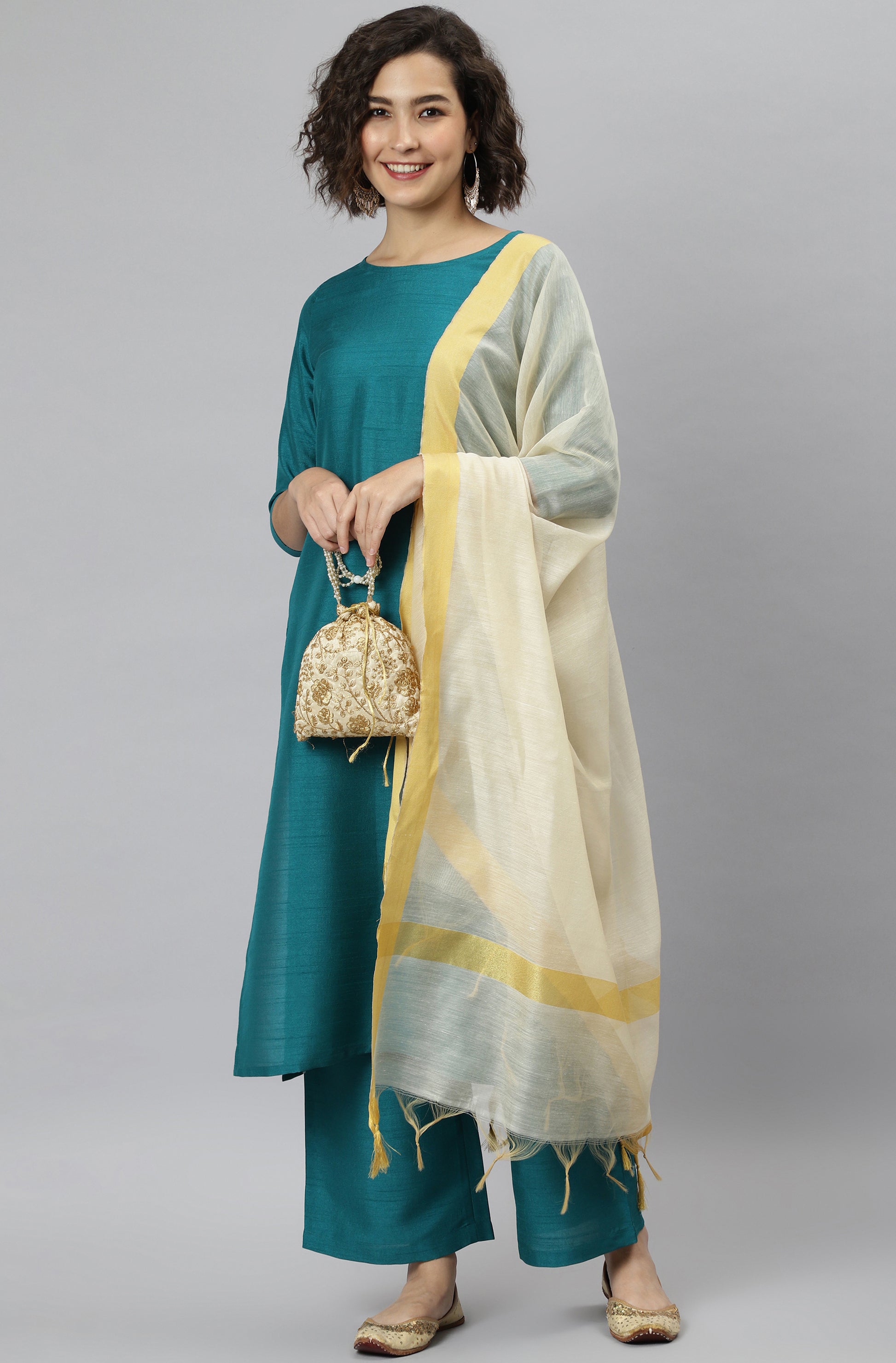 Janasya Women's Teal Poly Silk Solid Straight Casual Kurta Set - Distacart