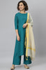 Janasya Women's Teal Poly Silk Solid Straight Casual Kurta Set - Distacart