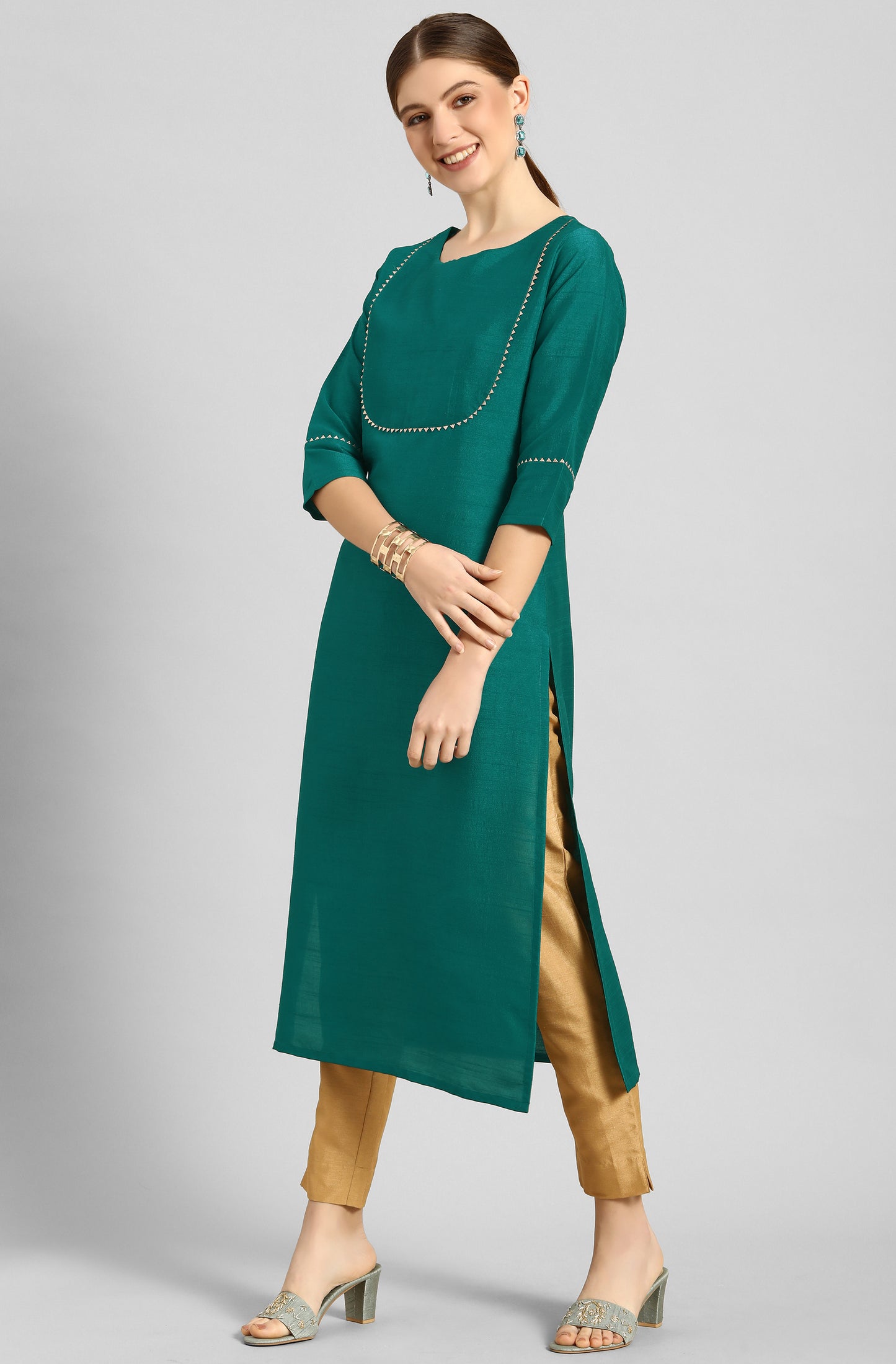Janasya Women's Green Poly Silk Solid Straight Casual Kurta Set - Distacart