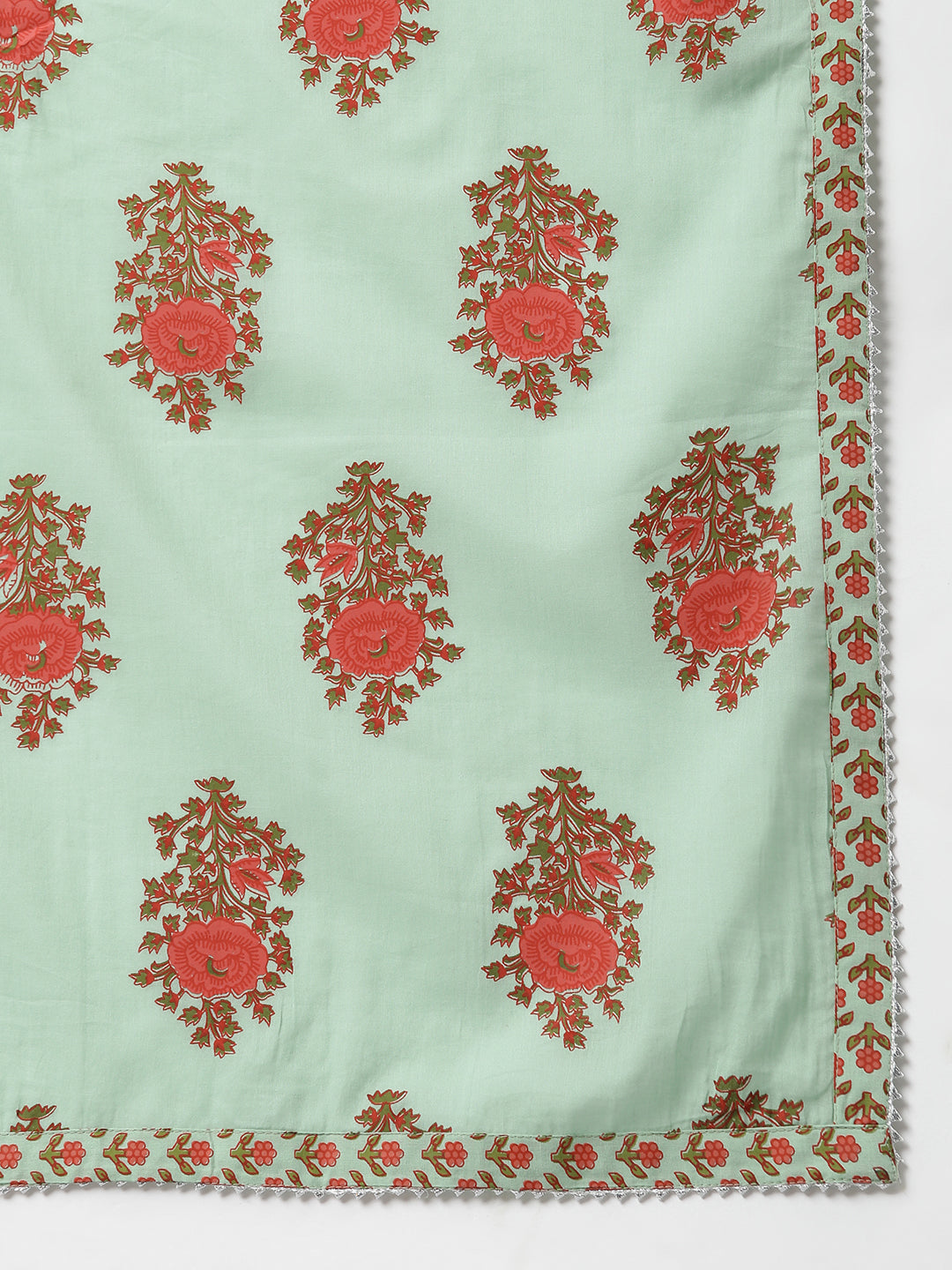 Janasya Women's Light Green Cotton Floral Print Kurta With Palazzo And Dupatta - Distacart