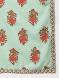 Thumbnail for Janasya Women's Light Green Cotton Floral Print Kurta With Palazzo And Dupatta - Distacart