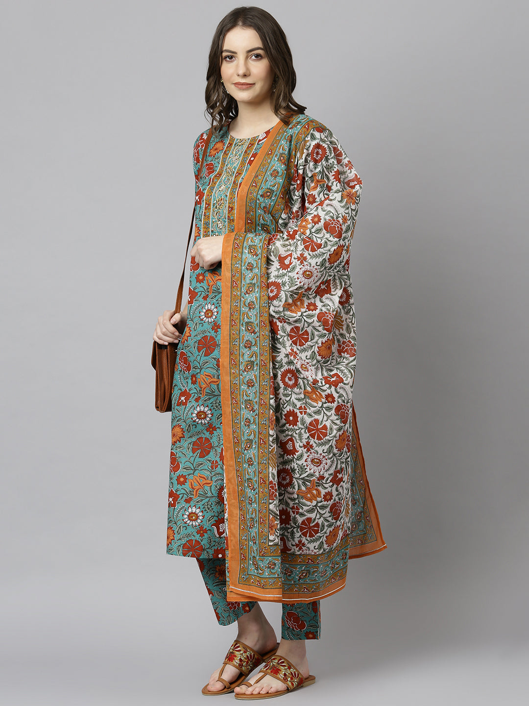 Janasya Women's Green Cotton Embroidered Kurta With Pant And Dupatta - Distacart