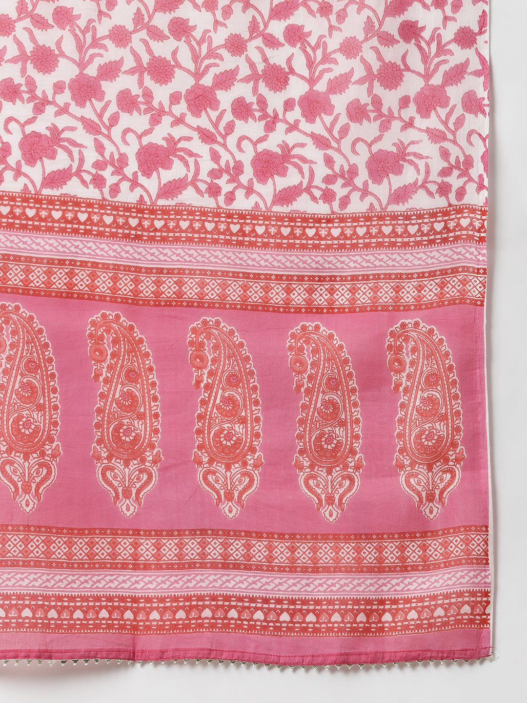 Janasya Women's Pink Cotton Floral Print Kurta With Pant And Dupatta - Distacart