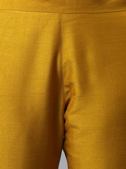 Janasya Women's Mustard Poly Silk Solid Straight Festive Kurta Set - Distacart