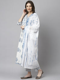 Thumbnail for Janasya Women's White Cotton Block Print Kurta With Pant And Dupatta - Distacart
