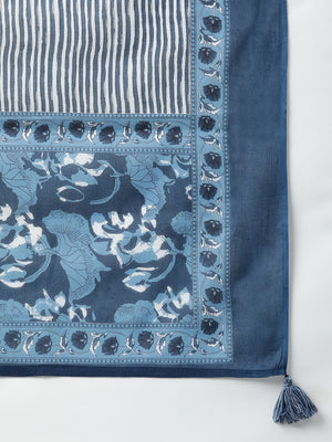 Janasya Women's Blue Cotton Block Print Kurta With Pant And Dupatta - Distacart