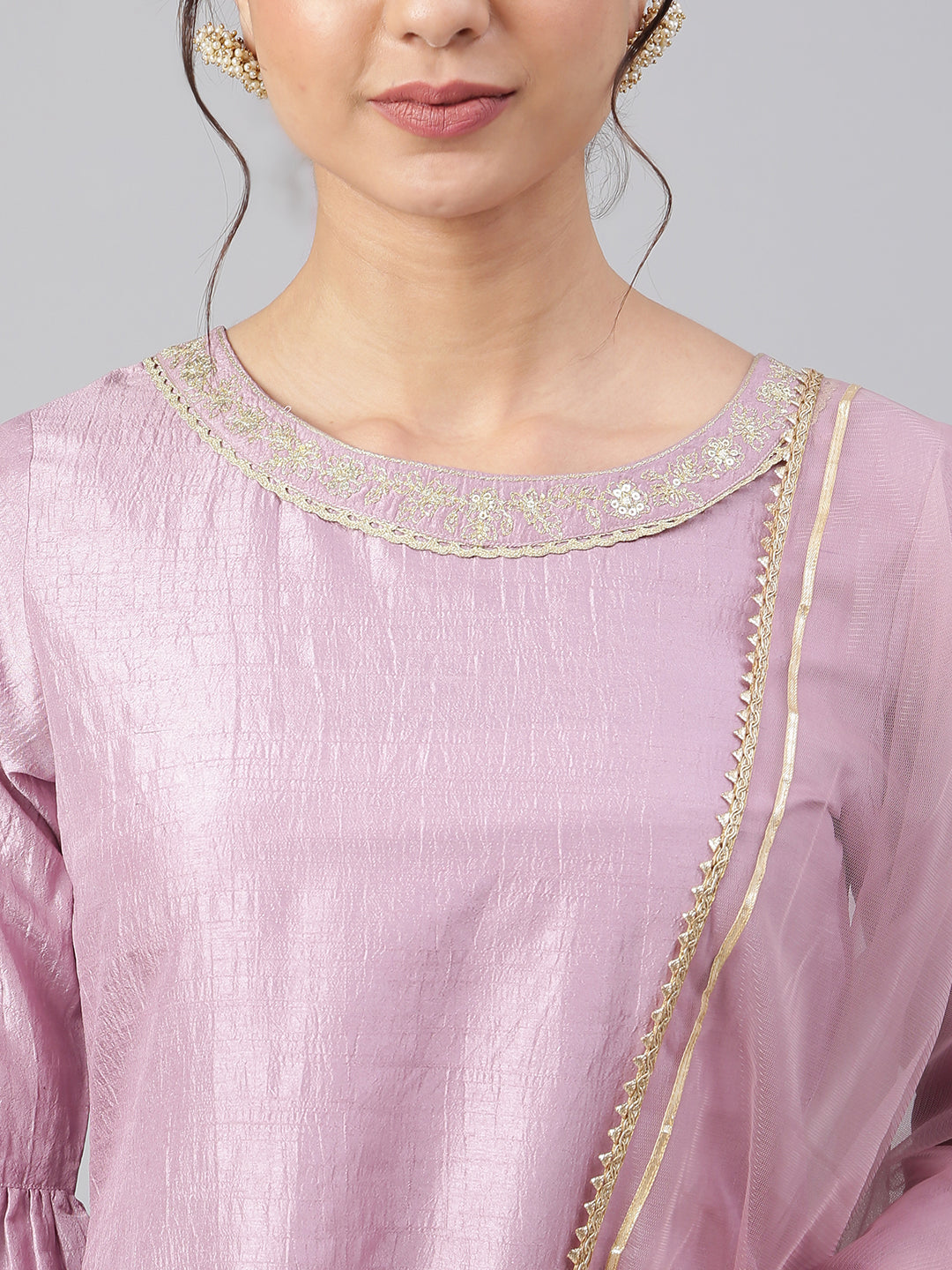 Janasya Women's Mauve Poly Silk Solid Kurta With Gharara And Dupatta - Distacart