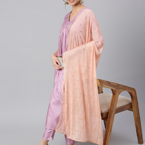 Janasya Women's Mauve Poly Silk Solid Kurta With Pant And Dupatta - Distacart