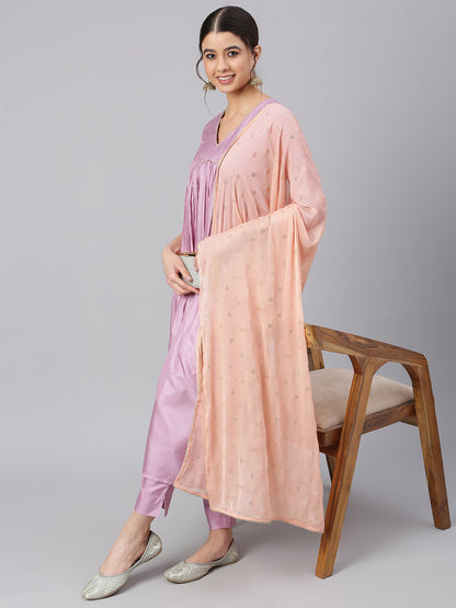 Janasya Women's Mauve Poly Silk Solid Kurta With Pant And Dupatta - Distacart