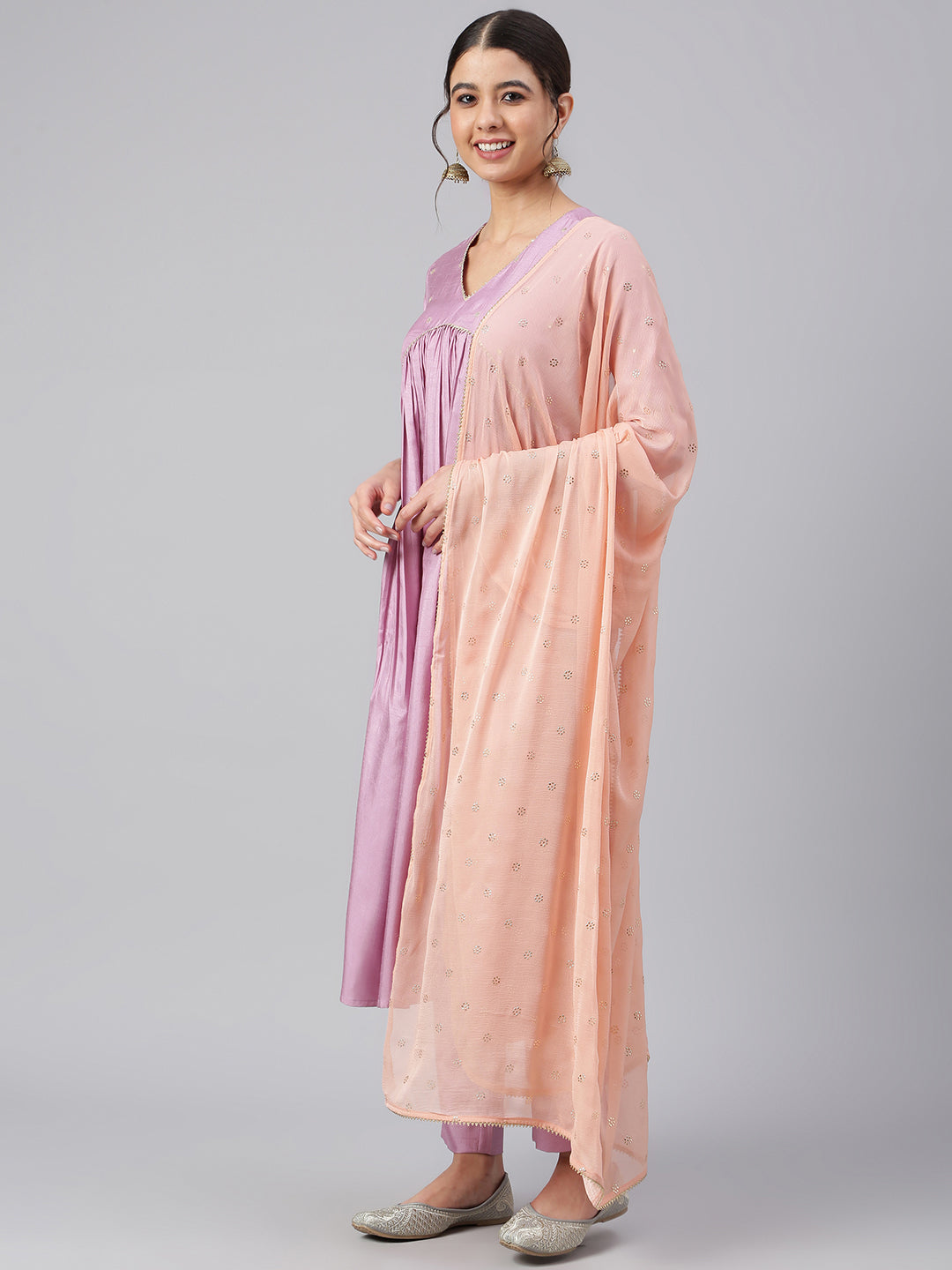 Janasya Women's Mauve Poly Silk Solid Kurta With Pant And Dupatta - Distacart
