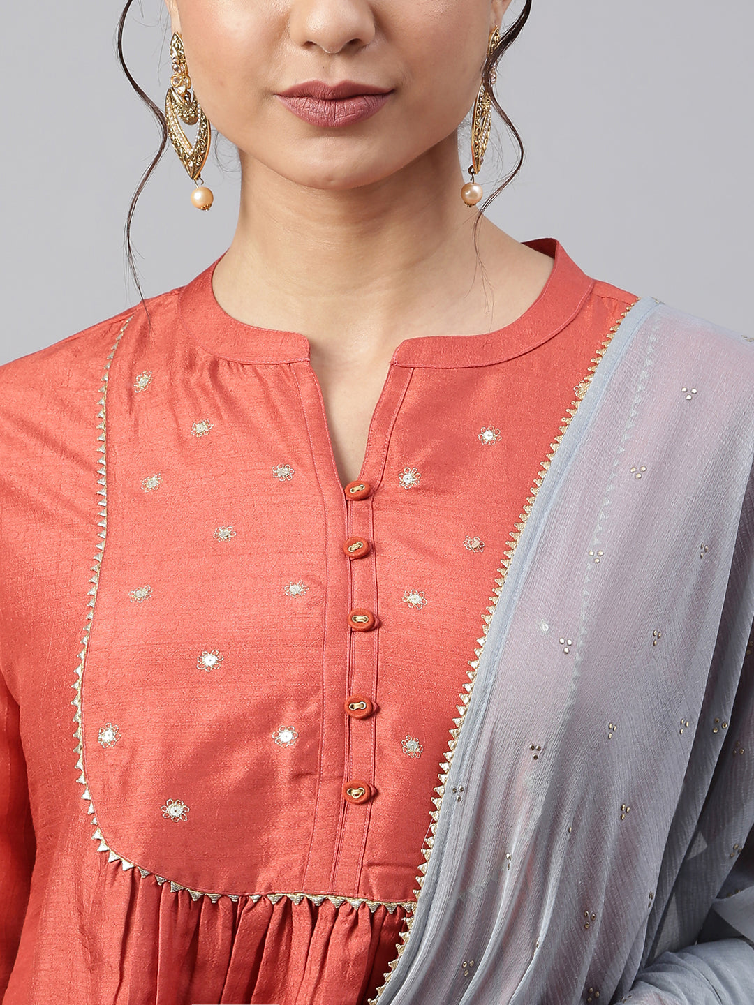 Janasya Women's Rust Dola Silk Solid Kurta With Pant And Dupatta - Distacart