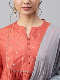 Thumbnail for Janasya Women's Rust Dola Silk Solid Kurta With Pant And Dupatta - Distacart