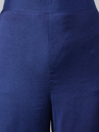 Thumbnail for Janasya Women's Dark Blue Chanderi Silk Woven Kurta With Sharara And Dupatta - Distacart