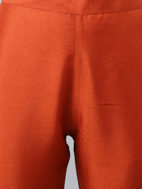 Thumbnail for Janasya Women's Rust Orange Poly Silk Solid Kurta With Pant And Dupatta - Distacart