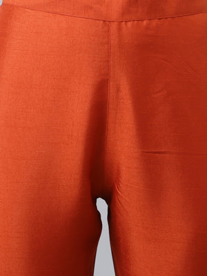 Janasya Women's Rust Orange Poly Silk Solid Kurta With Pant And Dupatta - Distacart