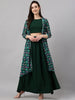 Janasya Women's Green Crepe Solid Crop Top With Skirt And Jacket - Distacart