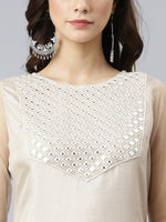 Thumbnail for Janasya Women's Beige Chinon Embellished Kurta With Kali Palazzo And Dupatta - Distacart