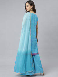 Thumbnail for Janasya Women's Light Blue Georgette Bandhni Print Kurta With Sharara And Dupatta - Distacart