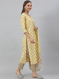 Thumbnail for Janasya Women's Yellow Cotton Floral Print Kurta With Pant And Dupatta - Distacart