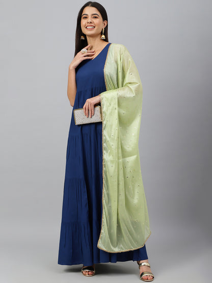 Janasya Women's Dark Blue Rayon Solid Kurta With Dupatta - Distacart