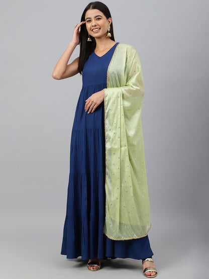 Janasya Women's Dark Blue Rayon Solid Kurta With Dupatta - Distacart